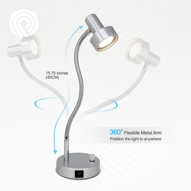 O’Bright Dimmable LED Desk Lamp with USB Charging Port (5V/2A), Full Range Dimming LED, Table Lamp with USB Charger, Flexible Gooseneck, Office Desk Lamp/Bedside Lamp, Vintage Design (Aluminum)