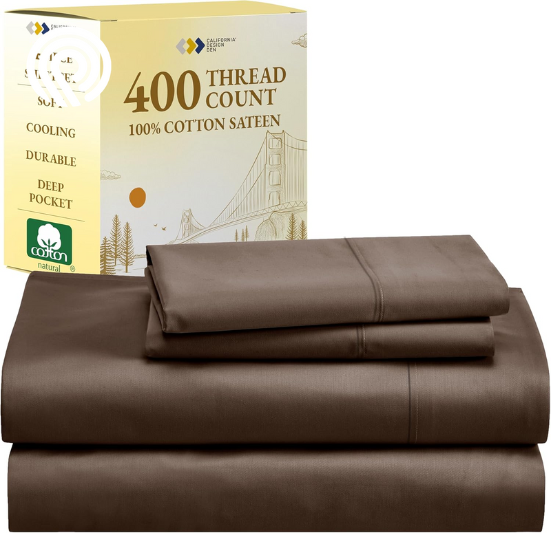 California Design Den Deep Pocket Twin Sheets Set - 400 Thread Count Sateen, Natural 100% Cotton Sheets, Cooling and Durable Bedding Set - Cape Stripe