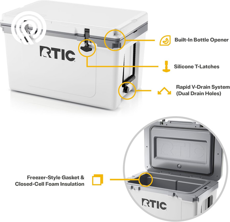 RTIC Ultra-Light 52 Quart Hard Cooler Insulated Portable Ice Chest Box for Beach, Drink, Beverage, Camping, Picnic, Fishing, Boat, Barbecue, 30% Lighter than Rotomolded Coolers