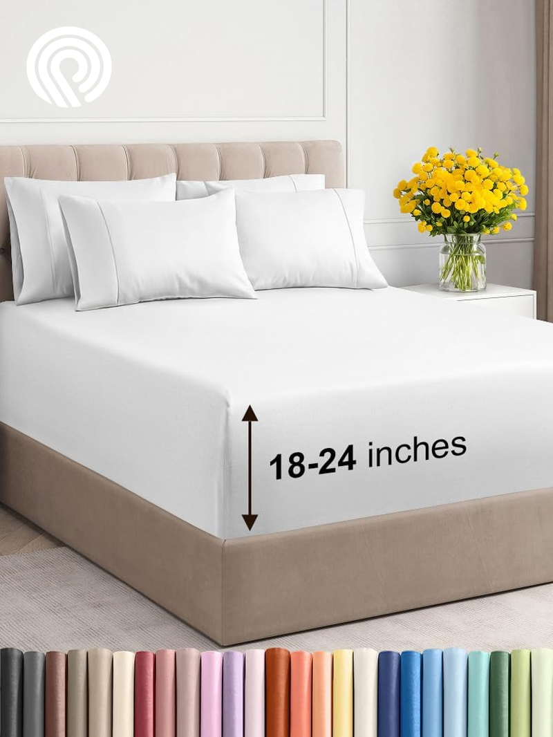 Extra Deep Twin Sheet Set - 4 Piece Breathable & Cooling Sheets - Hotel Luxury Bedding Set with 18-24 Inch Extra Deep Pockets - Easy Fit - Super Soft, Wrinkle Free and Comfy - Light Blue, Twin Size