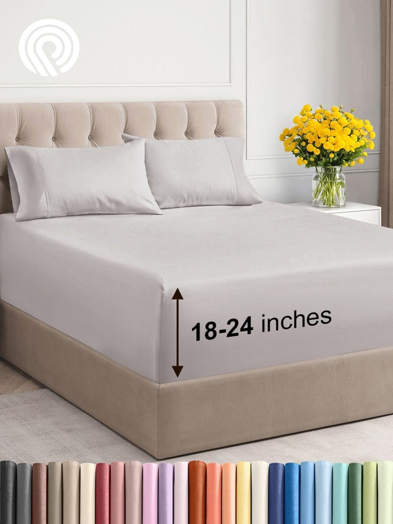 Extra Deep Twin Sheet Set - 4 Piece Breathable & Cooling Sheets - Hotel Luxury Bedding Set with 18-24 Inch Extra Deep Pockets - Easy Fit - Super Soft, Wrinkle Free and Comfy - Light Blue, Twin Size