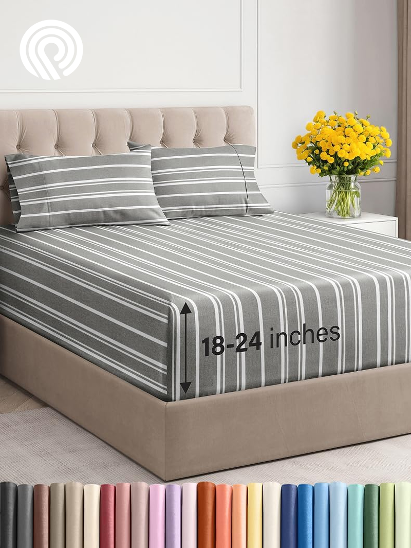 Extra Deep Twin Sheet Set - 4 Piece Breathable & Cooling Sheets - Hotel Luxury Bedding Set with 18-24 Inch Extra Deep Pockets - Easy Fit - Super Soft, Wrinkle Free and Comfy - Light Blue, Twin Size