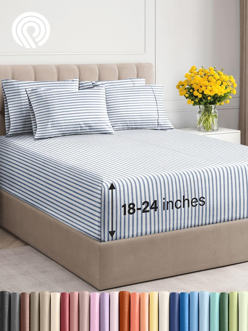 Extra Deep Twin Sheet Set - 4 Piece Breathable & Cooling Sheets - Hotel Luxury Bedding Set with 18-24 Inch Extra Deep Pockets - Easy Fit - Super Soft, Wrinkle Free and Comfy - Light Blue, Twin Size