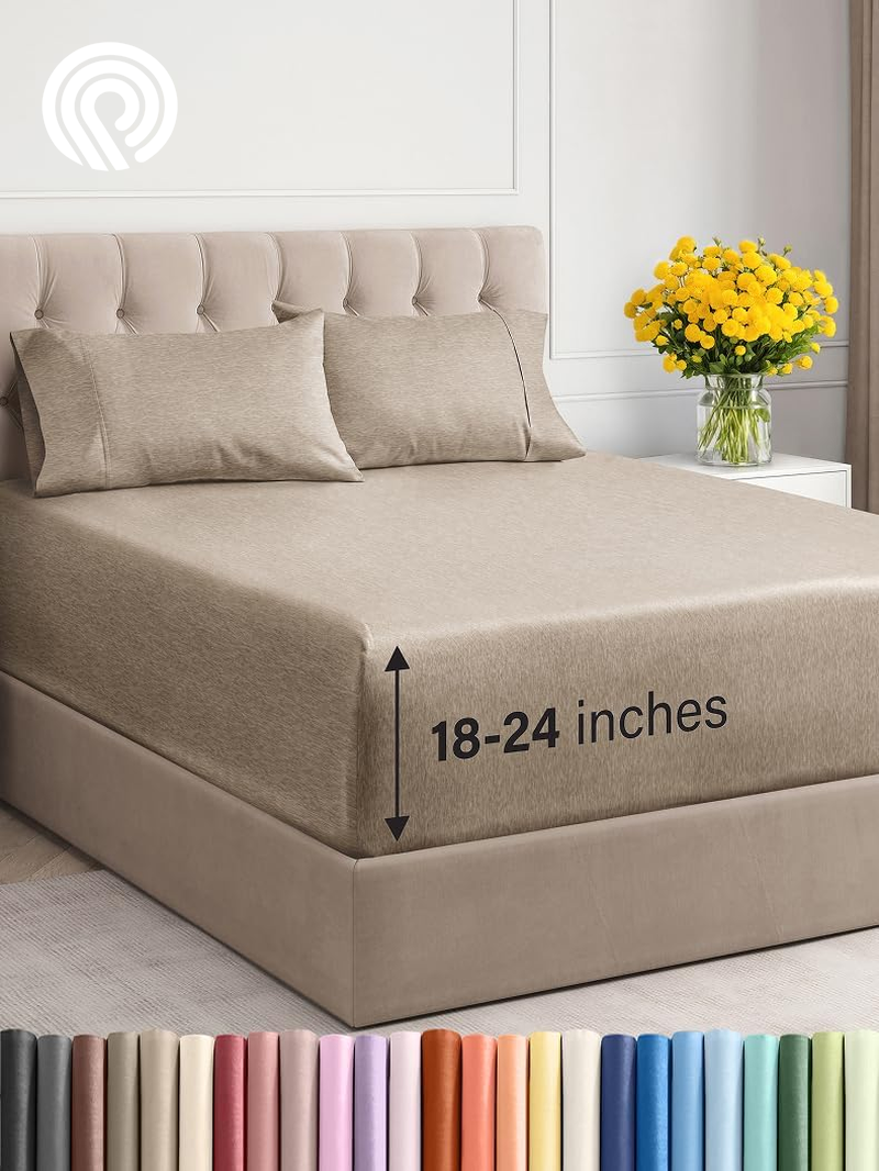 Extra Deep Twin Sheet Set - 4 Piece Breathable & Cooling Sheets - Hotel Luxury Bedding Set with 18-24 Inch Extra Deep Pockets - Easy Fit - Super Soft, Wrinkle Free and Comfy - Light Blue, Twin Size