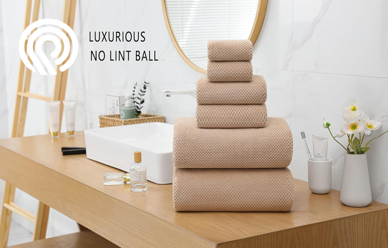 YTYC 29X59 Inch Bath Towels Set of 6 Large, Super Soft Absorbent Lint Free Microfiber Towels for Bathroom 80% Polyester (Beige,6 Piece)