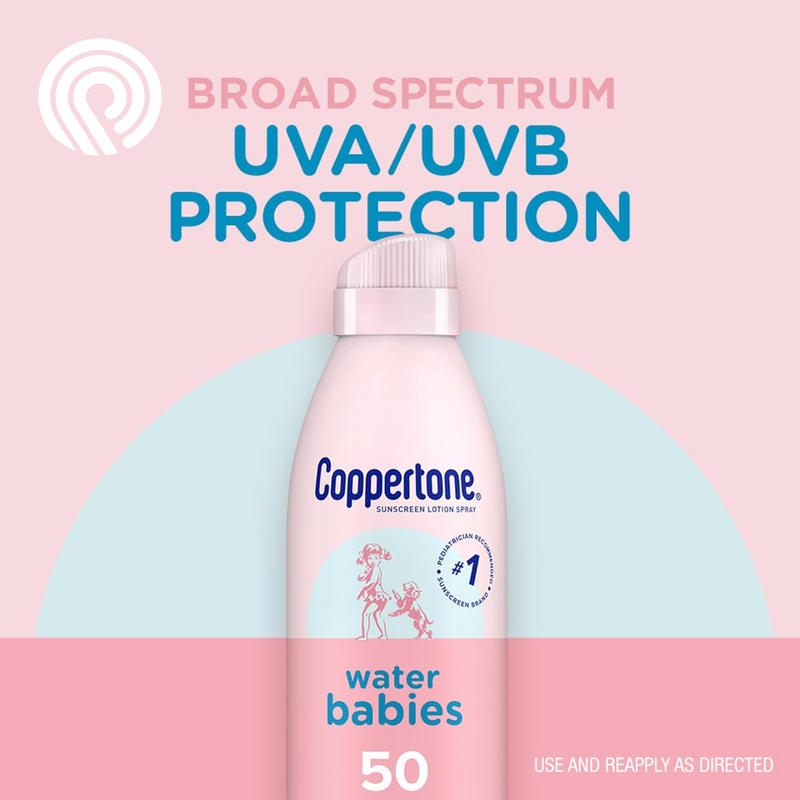 Coppertone Waterbabies Sunscreen Spray SPF 50, Spray on Sunscreen for Babies, Water Resistant, Pediatrician Recommended, 6 Oz, Pack of 2