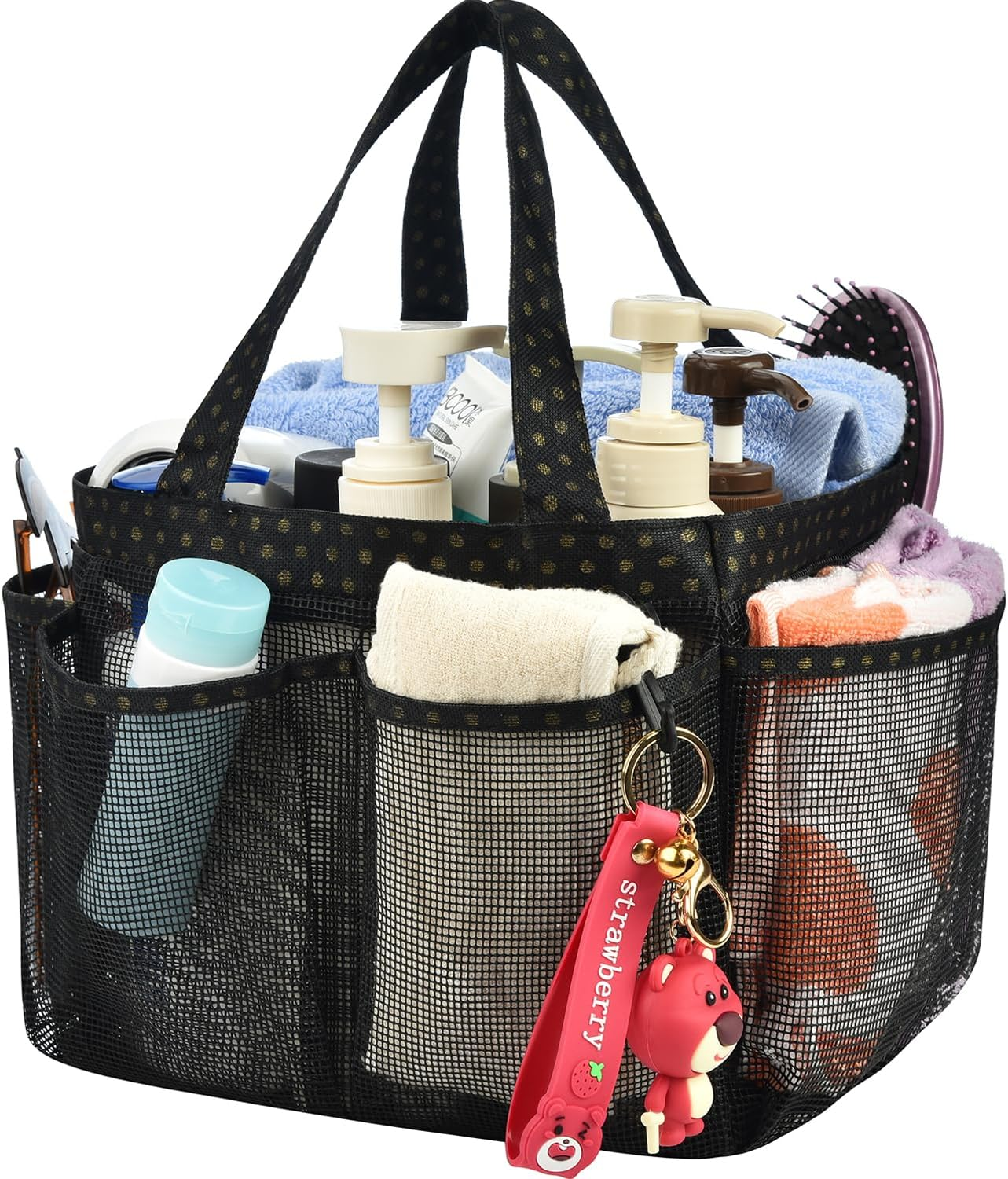 Haundry Mesh Shower Caddy Bag, Portable Shower Caddy Tote Organizer with 8 Pockets for College Dorm Room Essentials, Beach, Swimming, Gym
