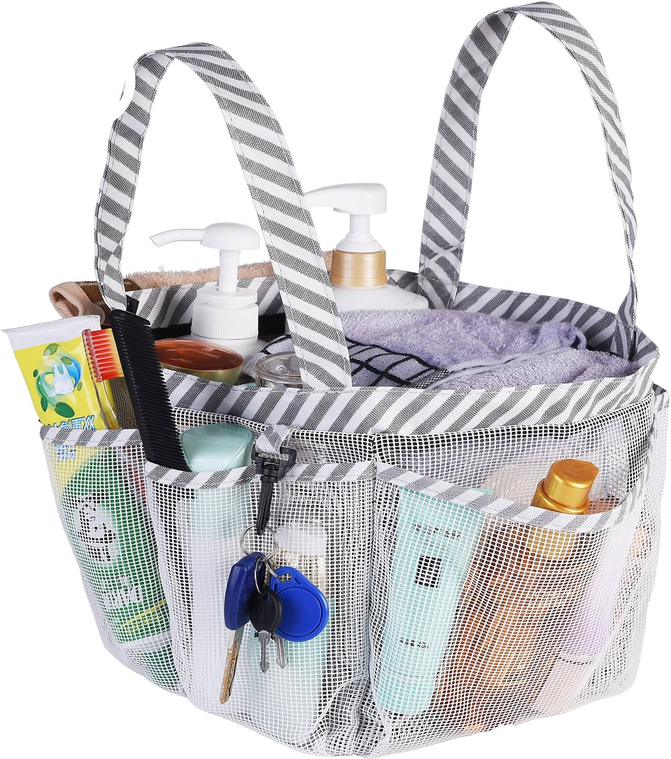 Haundry Mesh Shower Caddy Bag, Portable Shower Caddy Tote Organizer with 8 Pockets for College Dorm Room Essentials, Beach, Swimming, Gym