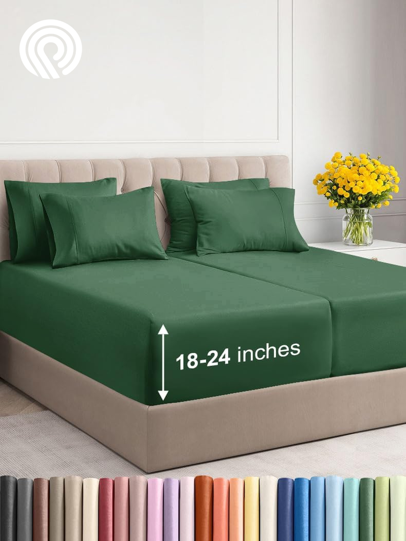 Extra Deep Twin Sheet Set - 4 Piece Breathable & Cooling Sheets - Hotel Luxury Bedding Set with 18-24 Inch Extra Deep Pockets - Easy Fit - Super Soft, Wrinkle Free and Comfy - Light Blue, Twin Size