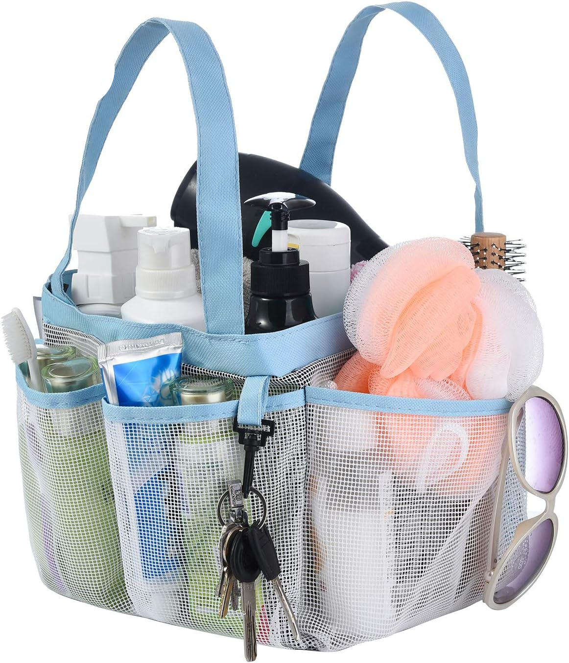 Haundry Mesh Shower Caddy Bag, Portable Shower Caddy Tote Organizer with 8 Pockets for College Dorm Room Essentials, Beach, Swimming, Gym