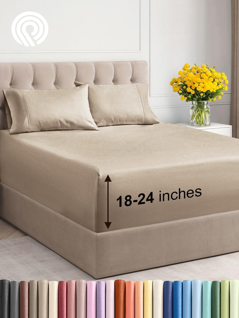 Extra Deep Twin Sheet Set - 4 Piece Breathable & Cooling Sheets - Hotel Luxury Bedding Set with 18-24 Inch Extra Deep Pockets - Easy Fit - Super Soft, Wrinkle Free and Comfy - Light Blue, Twin Size