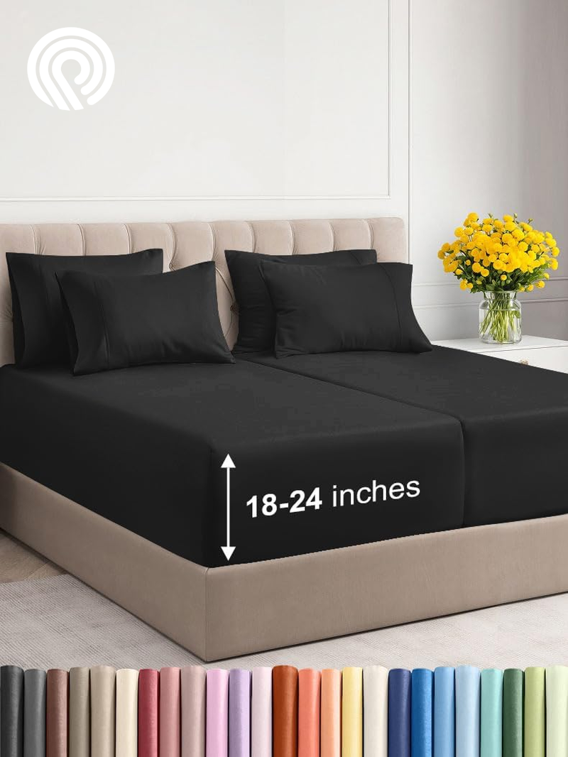 Extra Deep Twin Sheet Set - 4 Piece Breathable & Cooling Sheets - Hotel Luxury Bedding Set with 18-24 Inch Extra Deep Pockets - Easy Fit - Super Soft, Wrinkle Free and Comfy - Light Blue, Twin Size