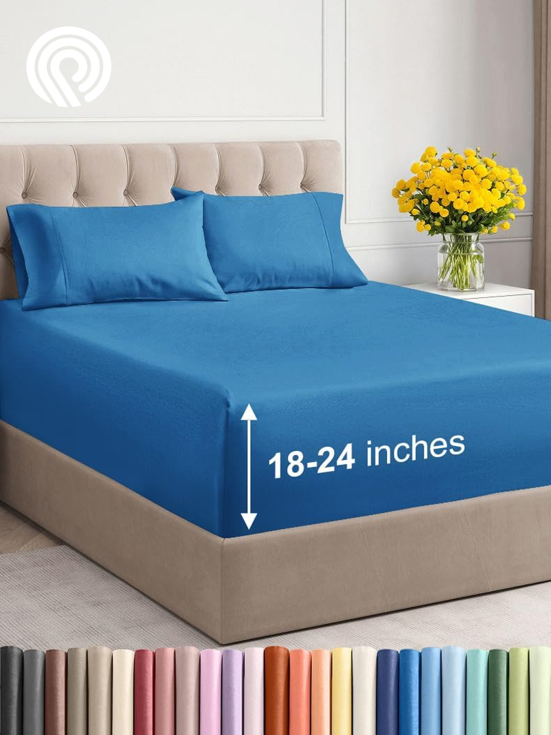 Extra Deep Twin Sheet Set - 4 Piece Breathable & Cooling Sheets - Hotel Luxury Bedding Set with 18-24 Inch Extra Deep Pockets - Easy Fit - Super Soft, Wrinkle Free and Comfy - Light Blue, Twin Size