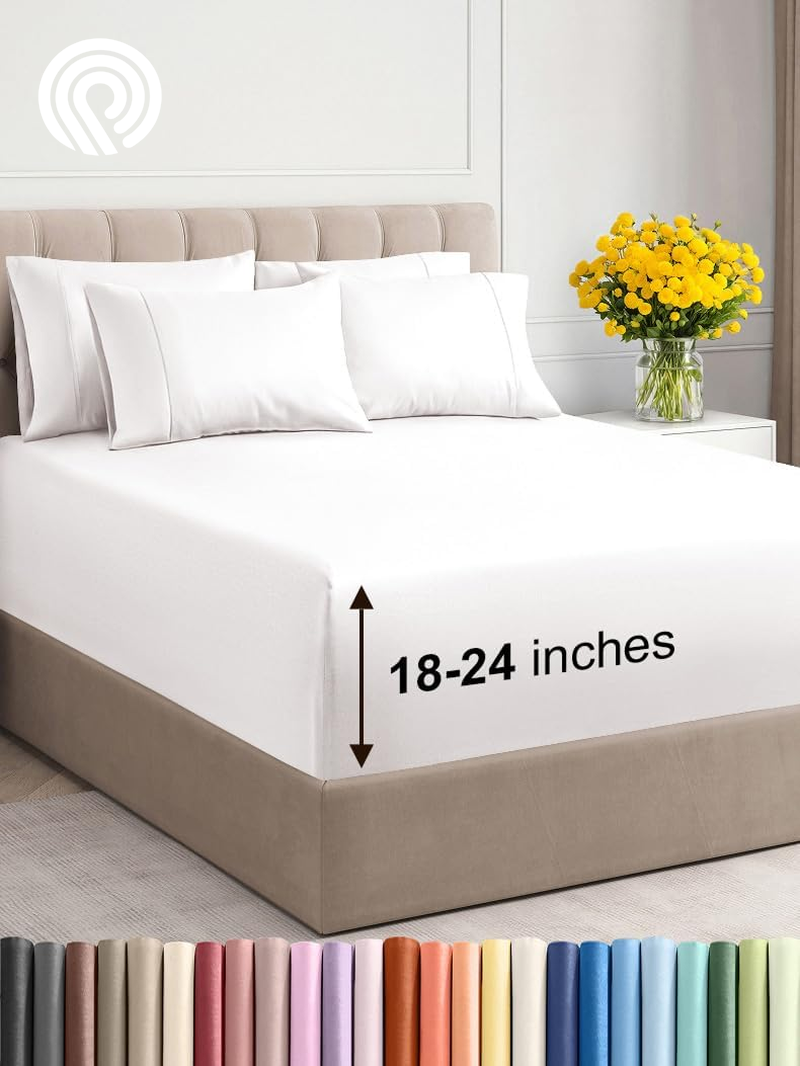 Extra Deep Twin Sheet Set - 4 Piece Breathable & Cooling Sheets - Hotel Luxury Bedding Set with 18-24 Inch Extra Deep Pockets - Easy Fit - Super Soft, Wrinkle Free and Comfy - Light Blue, Twin Size