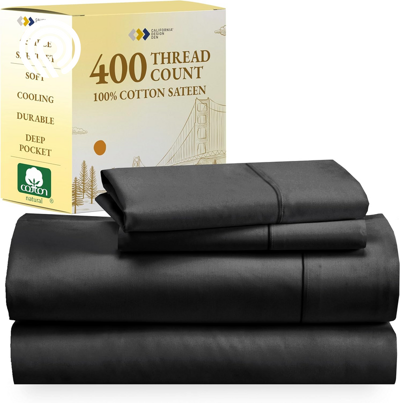 California Design Den Deep Pocket Twin Sheets Set - 400 Thread Count Sateen, Natural 100% Cotton Sheets, Cooling and Durable Bedding Set - Cape Stripe