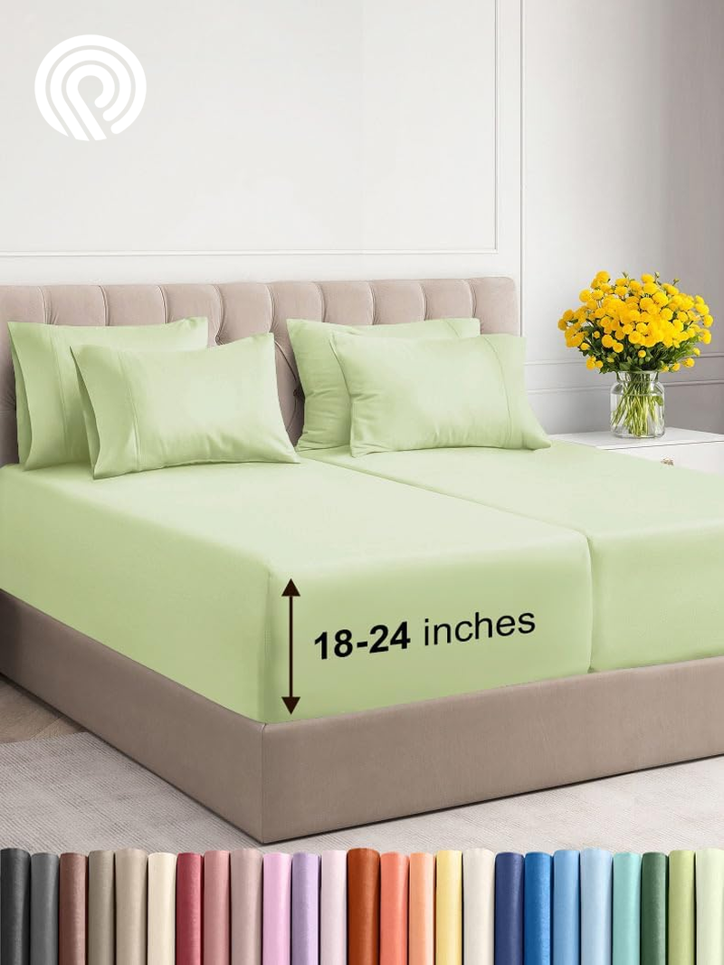 Extra Deep Twin Sheet Set - 4 Piece Breathable & Cooling Sheets - Hotel Luxury Bedding Set with 18-24 Inch Extra Deep Pockets - Easy Fit - Super Soft, Wrinkle Free and Comfy - Light Blue, Twin Size