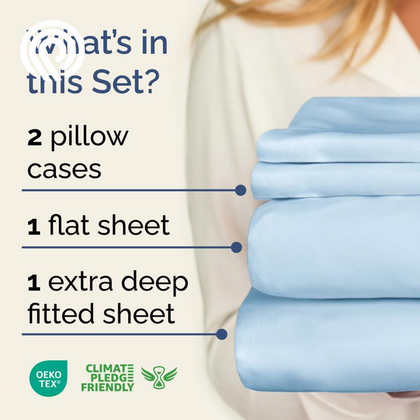 Extra Deep Twin Sheet Set - 4 Piece Breathable & Cooling Sheets - Hotel Luxury Bedding Set with 18-24 Inch Extra Deep Pockets - Easy Fit - Super Soft, Wrinkle Free and Comfy - Light Blue, Twin Size