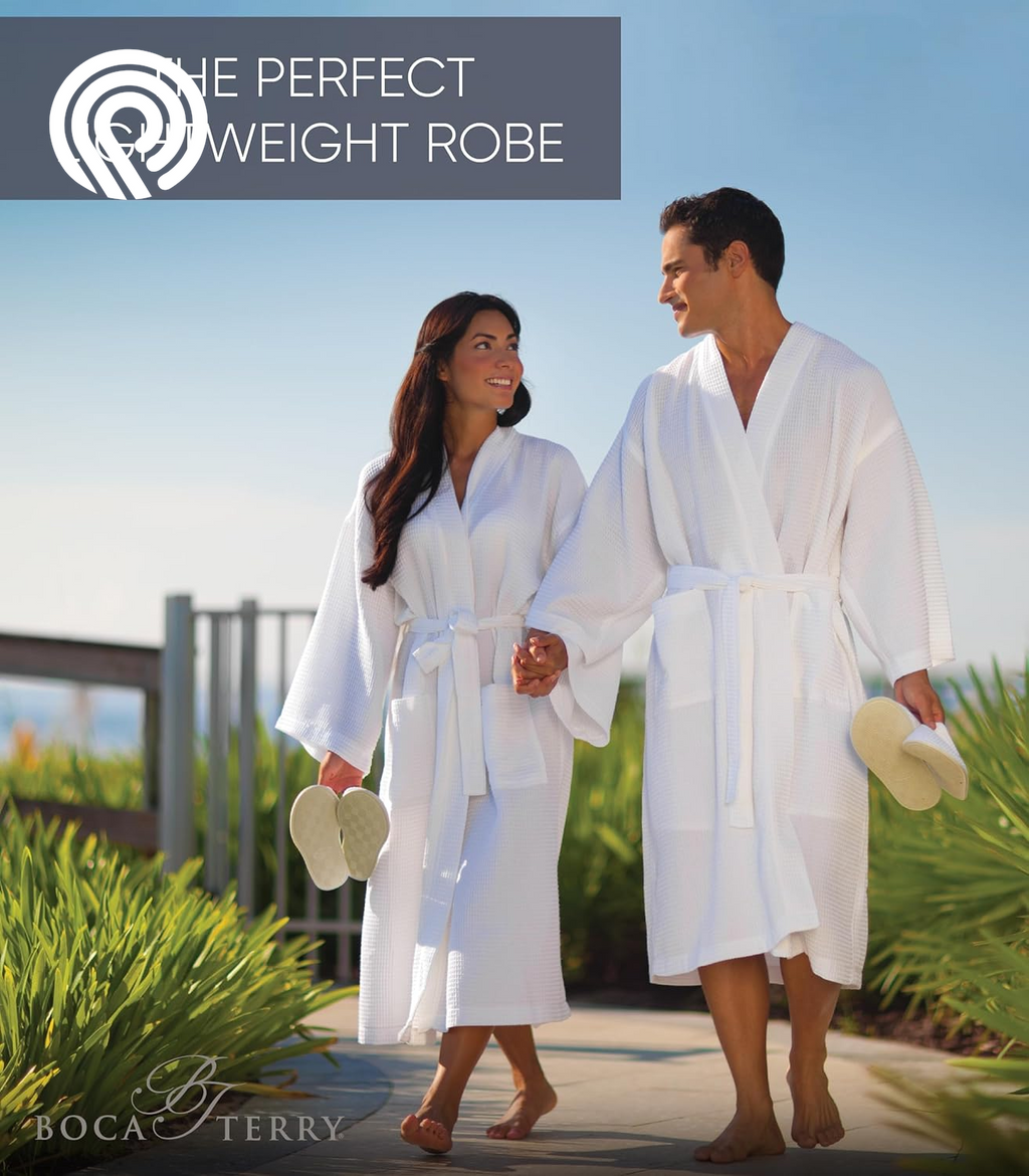 Men'S Waffle Robe by BOCA TERRY, Waffle Knit Spa Robe, Long Lightweight Cotton Kimono Hotel Bathrobe
