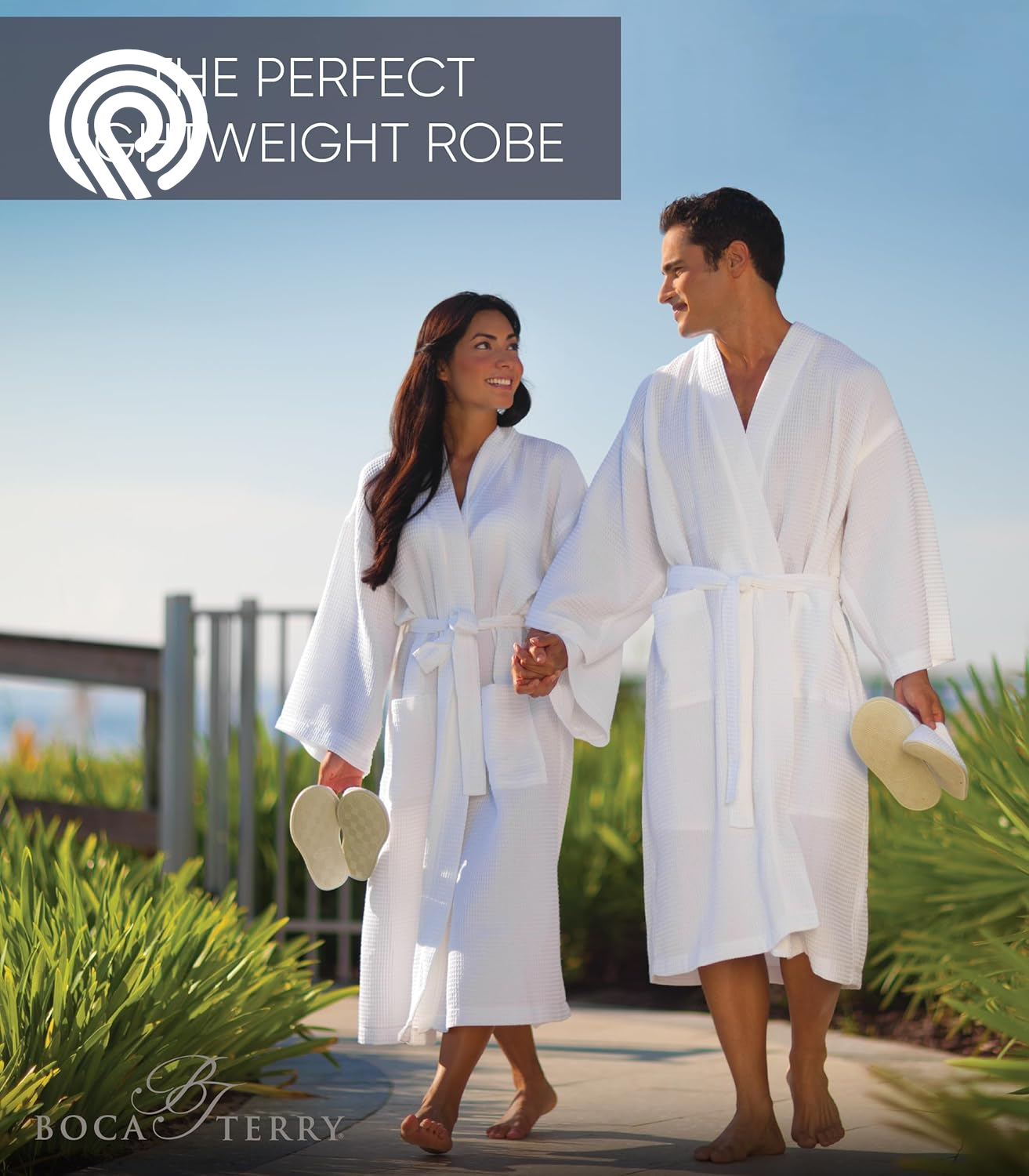 Men'S Waffle Robe by BOCA TERRY, Waffle Knit Spa Robe, Long Lightweight Cotton Kimono Hotel Bathrobe
