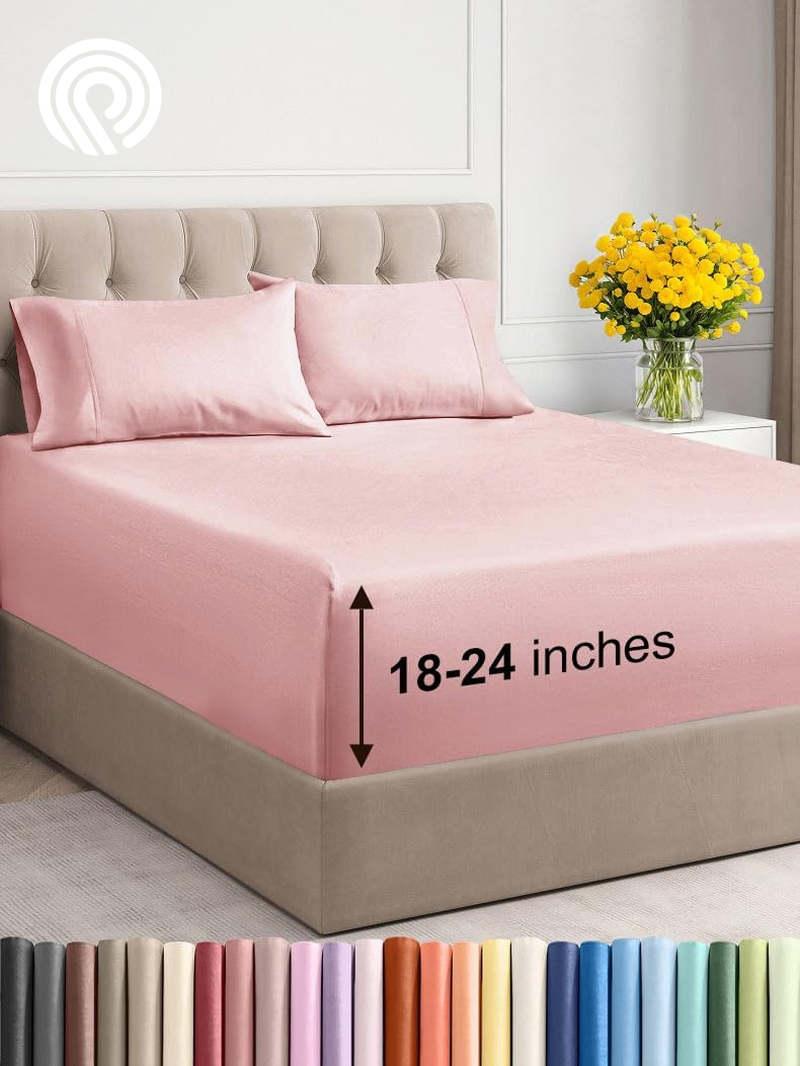 Extra Deep Twin Sheet Set - 4 Piece Breathable & Cooling Sheets - Hotel Luxury Bedding Set with 18-24 Inch Extra Deep Pockets - Easy Fit - Super Soft, Wrinkle Free and Comfy - Light Blue, Twin Size