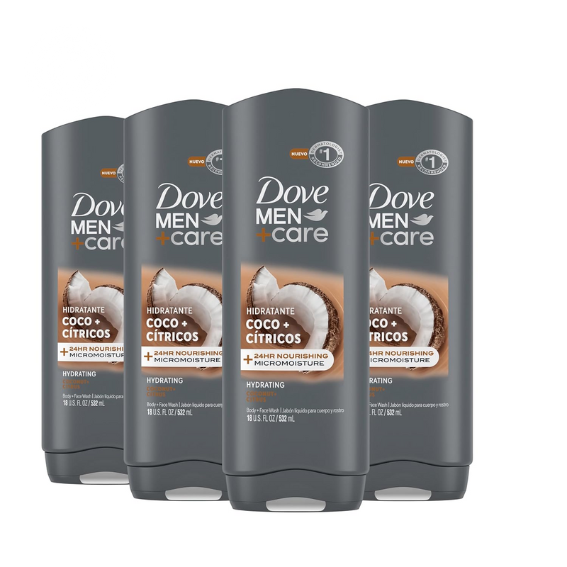 Dove Men+Care Post-Workout 3-IN-1 (Body + Face + Hair Wash) with Peppermint 4 Count Infused with Electrolytes + Magnesium 18 Oz