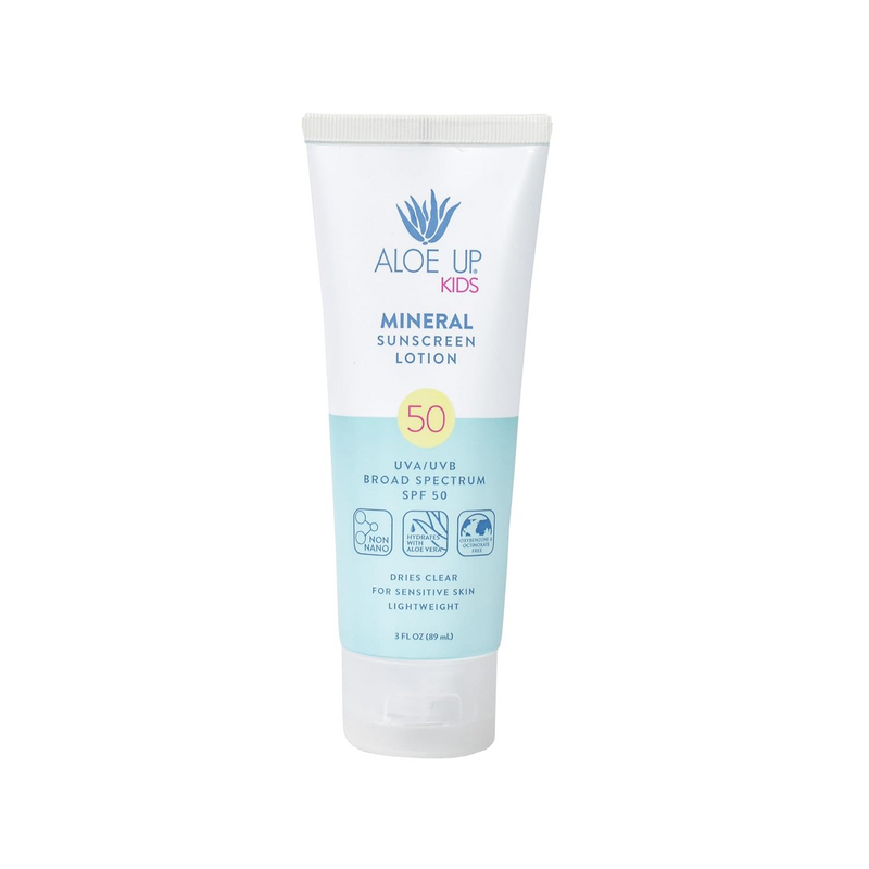 Aloe up Mineral Sunscreen Lotion SPF 33, Mineral Sunscreen Spray SPF 50, Kids Mineral Sunscreen Lotion SPF 50, and Sport Sunscreen Lotion SPF 50 - Sunscreen Bundle - Reef Friendly - 4 Items