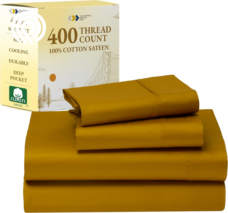 California Design Den Deep Pocket Twin Sheets Set - 400 Thread Count Sateen, Natural 100% Cotton Sheets, Cooling and Durable Bedding Set - Cape Stripe