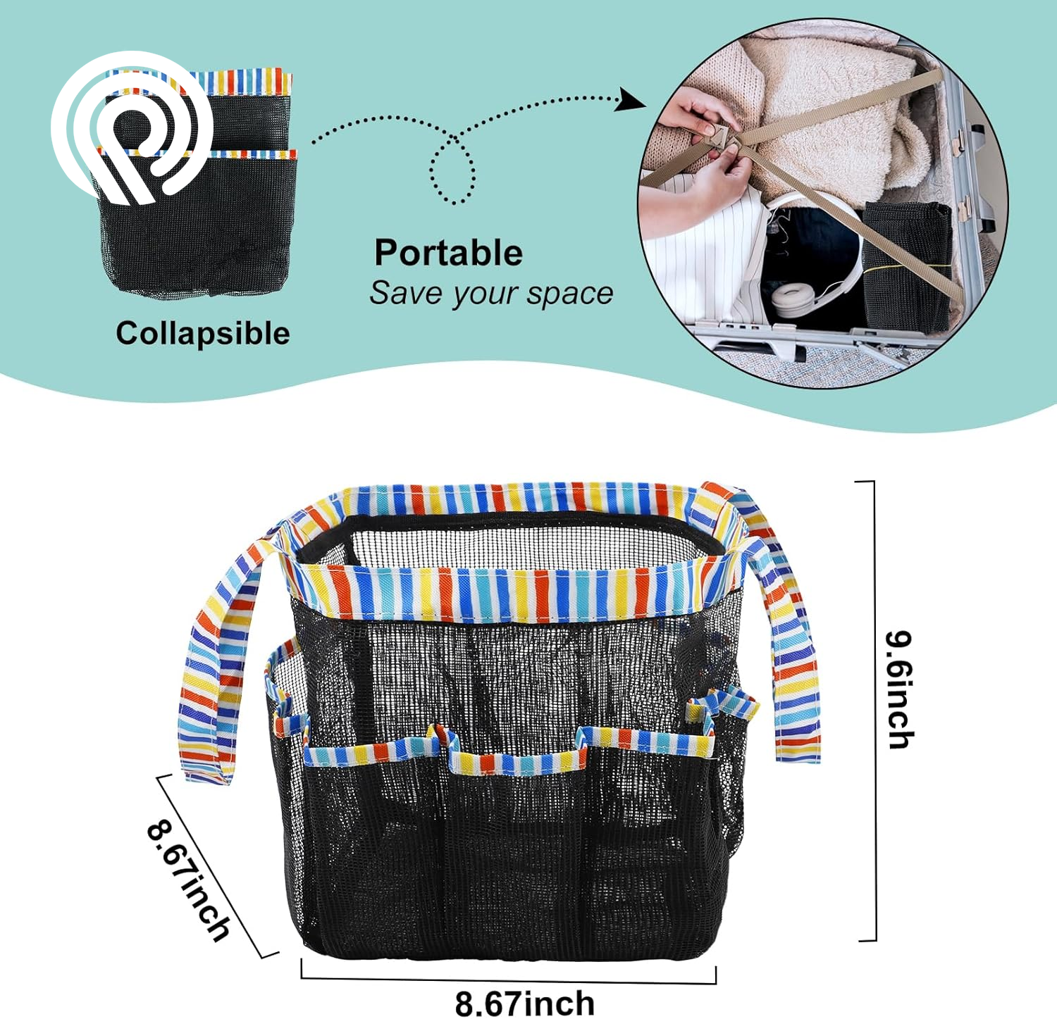 Attmu Mesh Shower Caddy Portable, Quick Dry Hanging Shower Tote Bag for College Dorm Room Essentials, Large Capacity Shower Caddy Dorm for Bathroom Gym Swimming