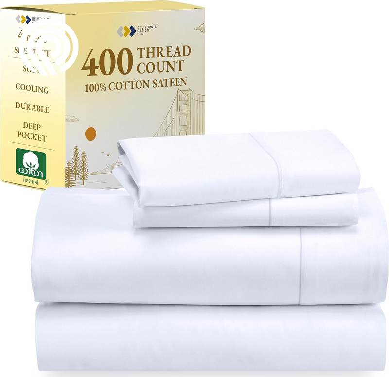California Design Den Deep Pocket Twin Sheets Set - 400 Thread Count Sateen, Natural 100% Cotton Sheets, Cooling and Durable Bedding Set - Cape Stripe