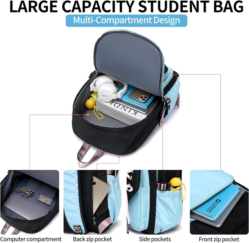 Teenage Girls Bookbag School Backpack Children Casual Daypack Schoolbag for Teens Blue