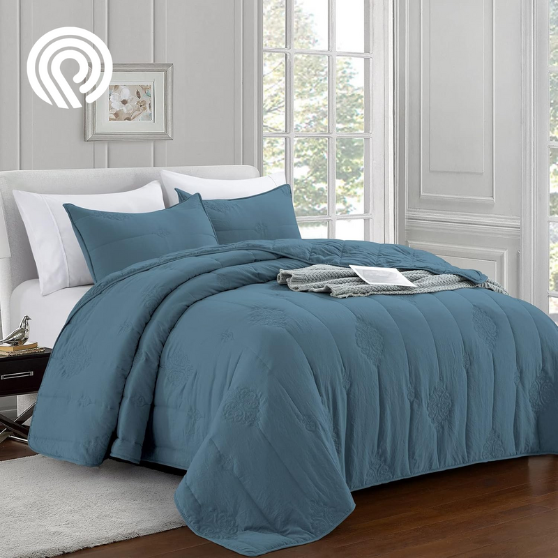 Sophia and William 2 Pieces Quilt Set Twin Size with 1 Quilt and 1 Pillow Sham, Reversible Microfiber Bedding Bedspread Coverlet Set, Cozy, Lightweight and Hypoallergenic, Light Blue