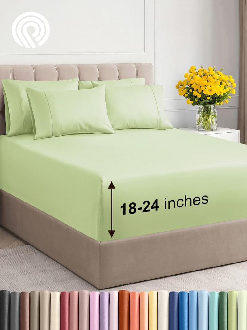 Extra Deep Twin Sheet Set - 4 Piece Breathable & Cooling Sheets - Hotel Luxury Bedding Set with 18-24 Inch Extra Deep Pockets - Easy Fit - Super Soft, Wrinkle Free and Comfy - Light Blue, Twin Size