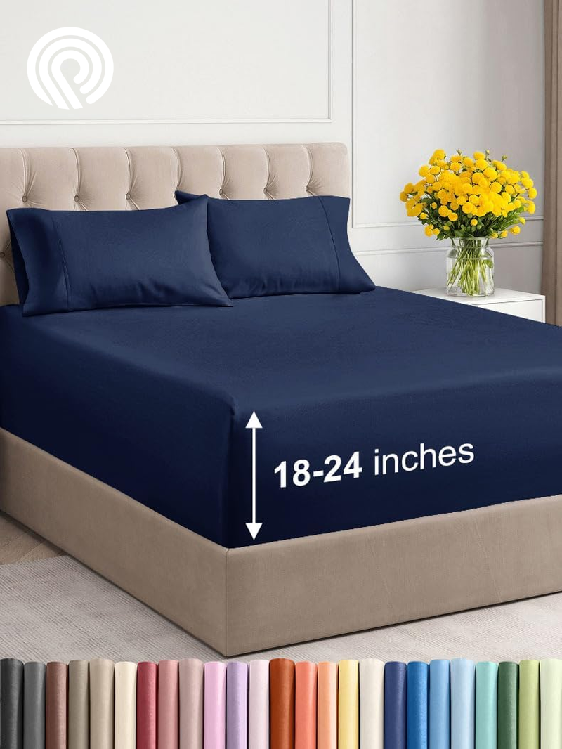 Extra Deep Twin Sheet Set - 4 Piece Breathable & Cooling Sheets - Hotel Luxury Bedding Set with 18-24 Inch Extra Deep Pockets - Easy Fit - Super Soft, Wrinkle Free and Comfy - Light Blue, Twin Size