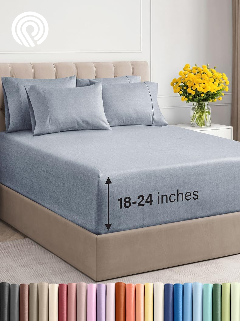 Extra Deep Twin Sheet Set - 4 Piece Breathable & Cooling Sheets - Hotel Luxury Bedding Set with 18-24 Inch Extra Deep Pockets - Easy Fit - Super Soft, Wrinkle Free and Comfy - Light Blue, Twin Size