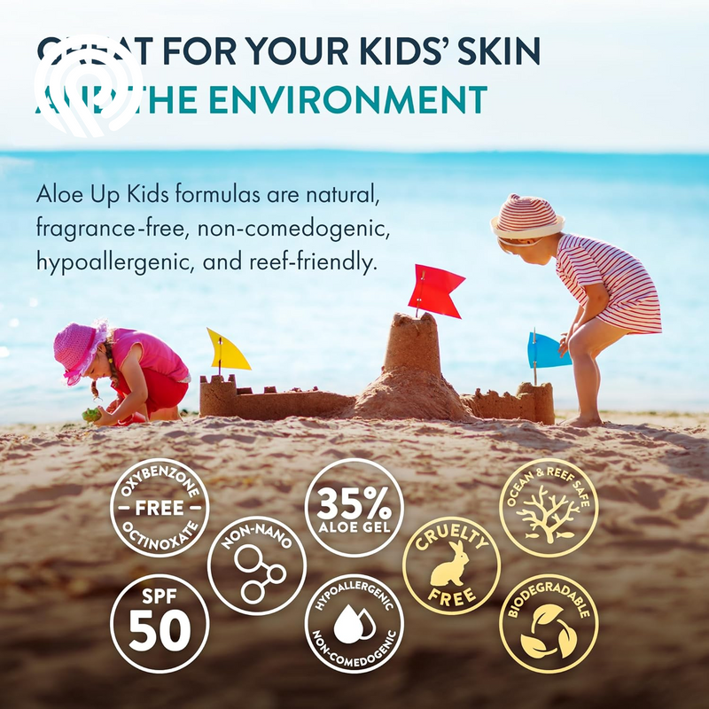Aloe up Mineral Sunscreen Lotion SPF 33, Mineral Sunscreen Spray SPF 50, Kids Mineral Sunscreen Lotion SPF 50, and Sport Sunscreen Lotion SPF 50 - Sunscreen Bundle - Reef Friendly - 4 Items