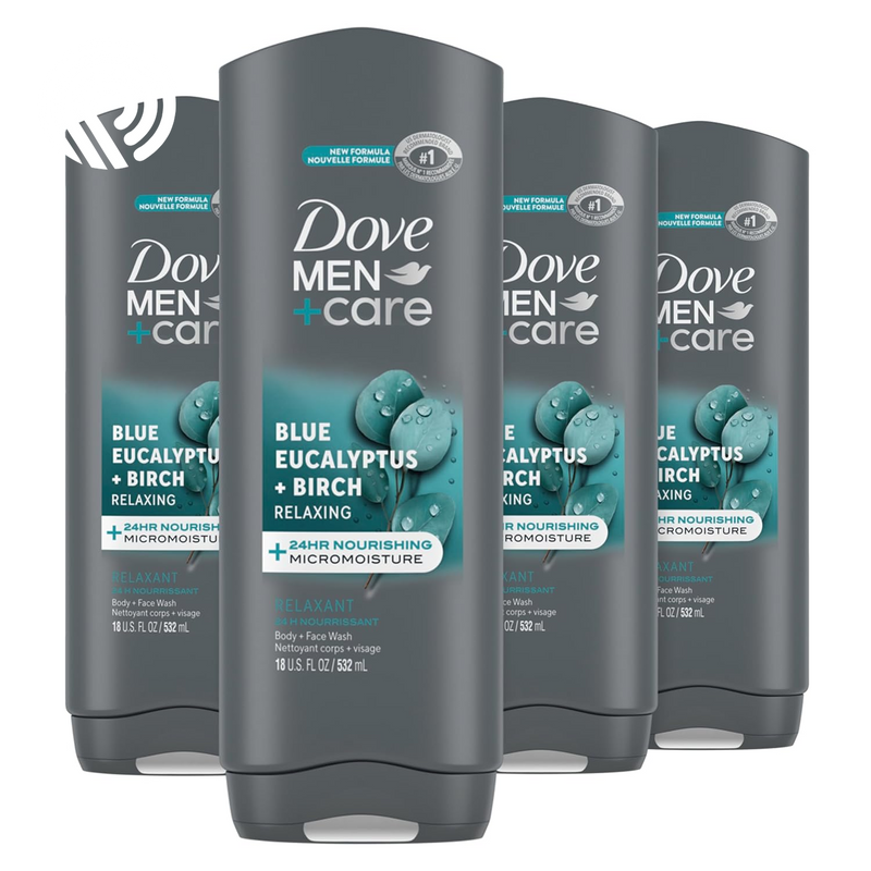 Dove Men+Care Post-Workout 3-IN-1 (Body + Face + Hair Wash) with Peppermint 4 Count Infused with Electrolytes + Magnesium 18 Oz