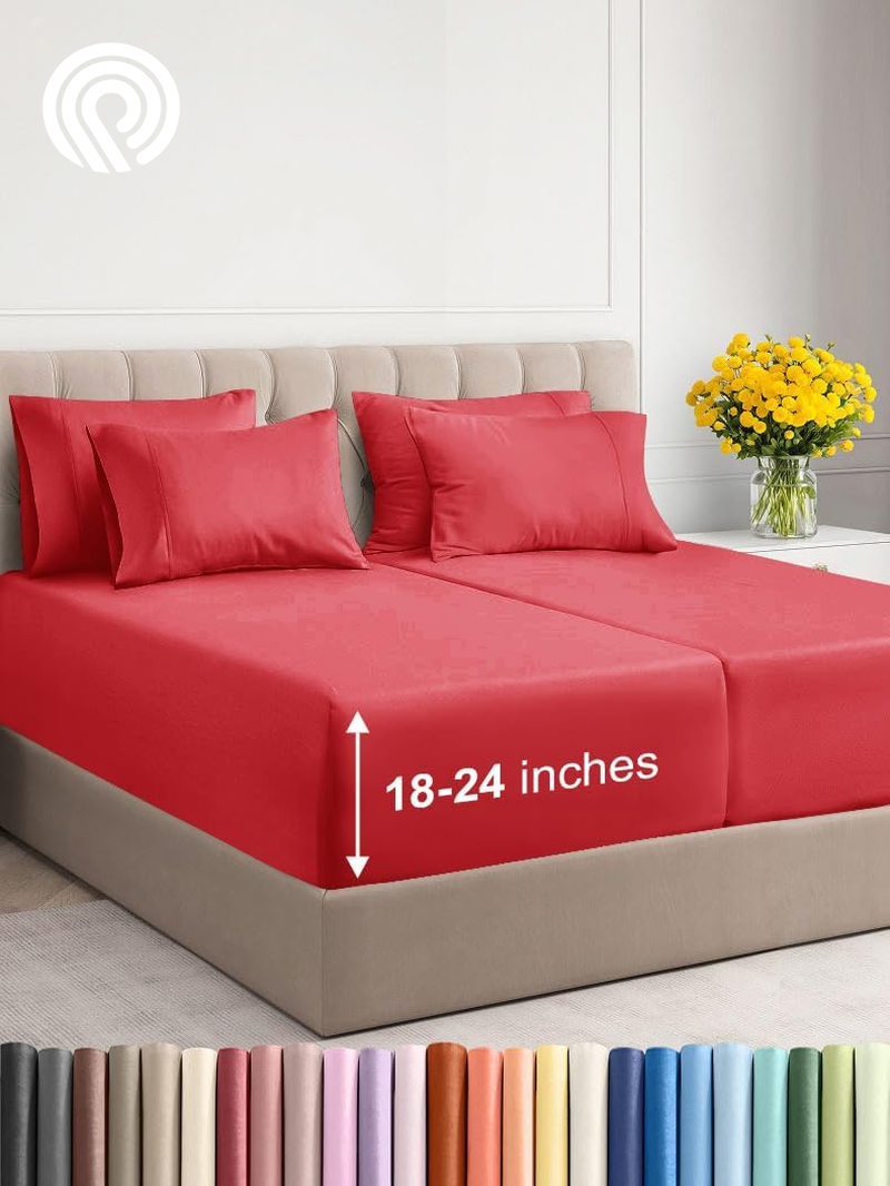 Extra Deep Twin Sheet Set - 4 Piece Breathable & Cooling Sheets - Hotel Luxury Bedding Set with 18-24 Inch Extra Deep Pockets - Easy Fit - Super Soft, Wrinkle Free and Comfy - Light Blue, Twin Size