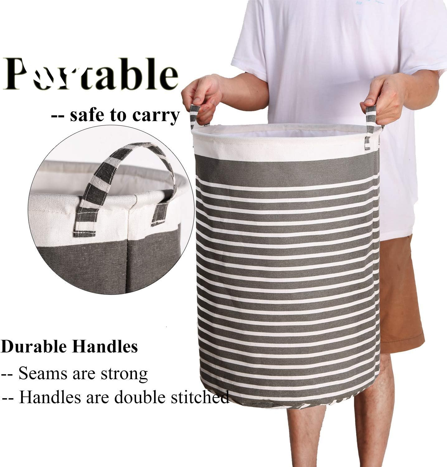 Waterproof Fabric Laundry Hamper Collapsible, 22 Inch Tall Grey Thickened Canvas Dirty Clothes Hampers for Bedroom, Kids Room Storage