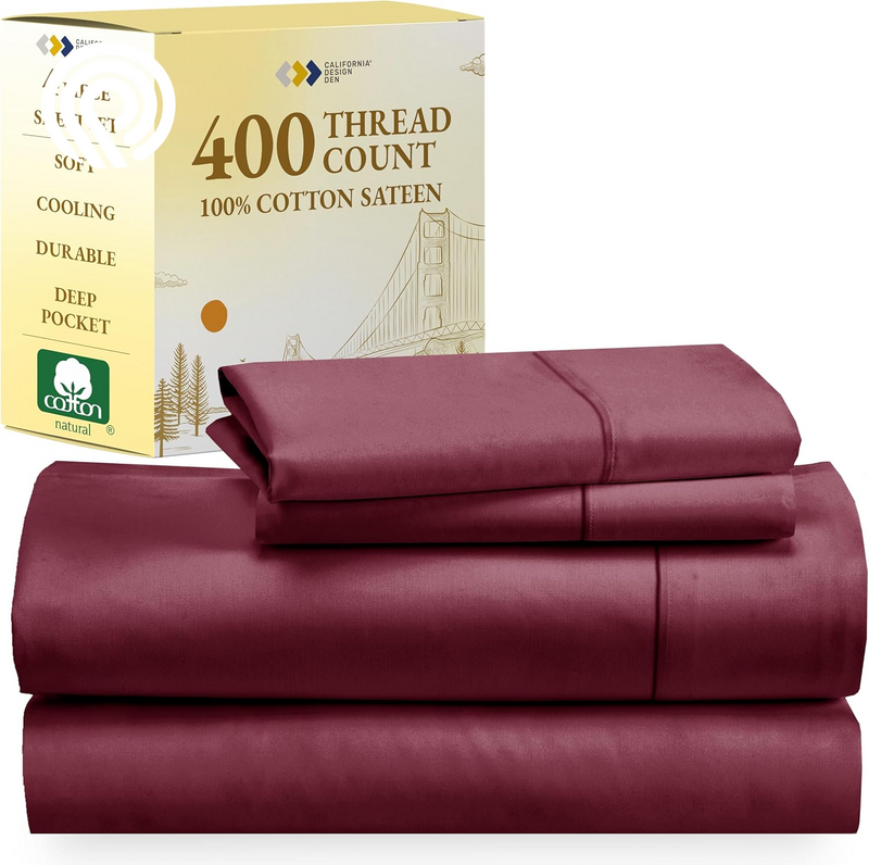 California Design Den Deep Pocket Twin Sheets Set - 400 Thread Count Sateen, Natural 100% Cotton Sheets, Cooling and Durable Bedding Set - Cape Stripe