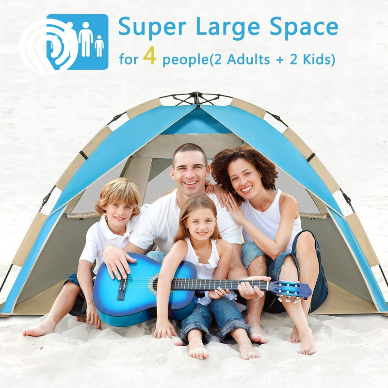 G4Free Deluxe XL Pop up Beach Tent, 3-4 Persons Easy Setup Sun Shelter Canopy with UPF 50+ UV Protection Extral Wide 70.9 In