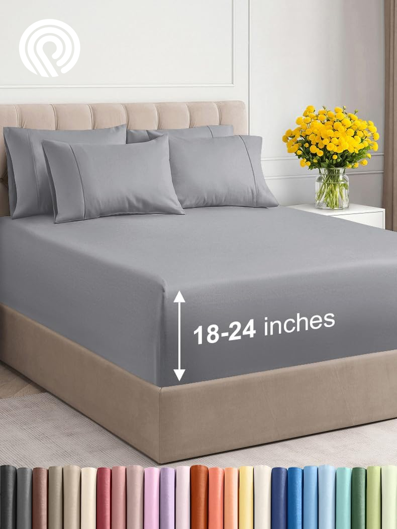 Extra Deep Twin Sheet Set - 4 Piece Breathable & Cooling Sheets - Hotel Luxury Bedding Set with 18-24 Inch Extra Deep Pockets - Easy Fit - Super Soft, Wrinkle Free and Comfy - Light Blue, Twin Size