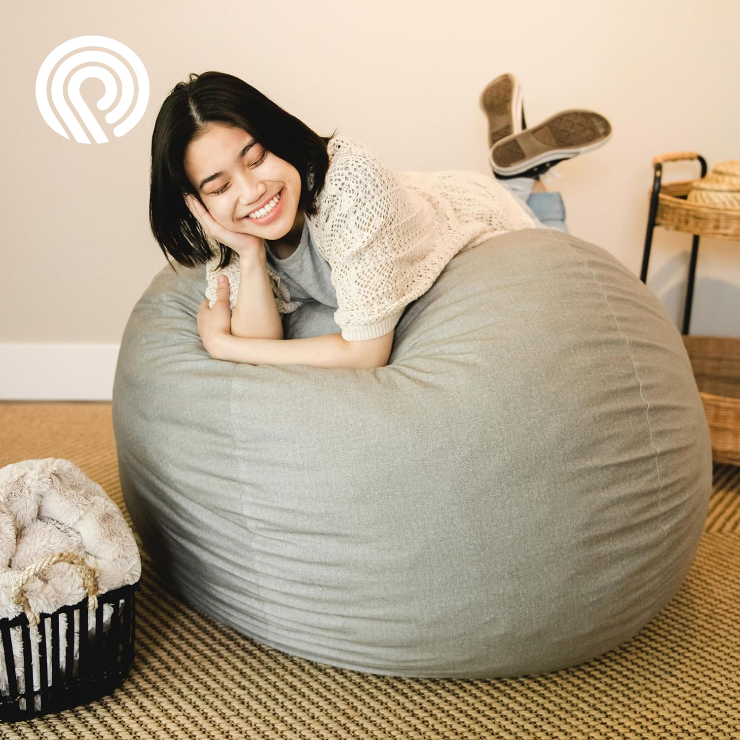 Big Joe Fuf Medium Foam Filled Bean Bag Chair with Removable Cover, Fog Lenox, Durable Woven Polyester, 3 Feet Big