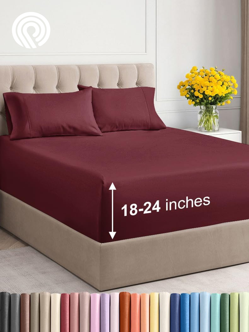 Extra Deep Twin Sheet Set - 4 Piece Breathable & Cooling Sheets - Hotel Luxury Bedding Set with 18-24 Inch Extra Deep Pockets - Easy Fit - Super Soft, Wrinkle Free and Comfy - Light Blue, Twin Size