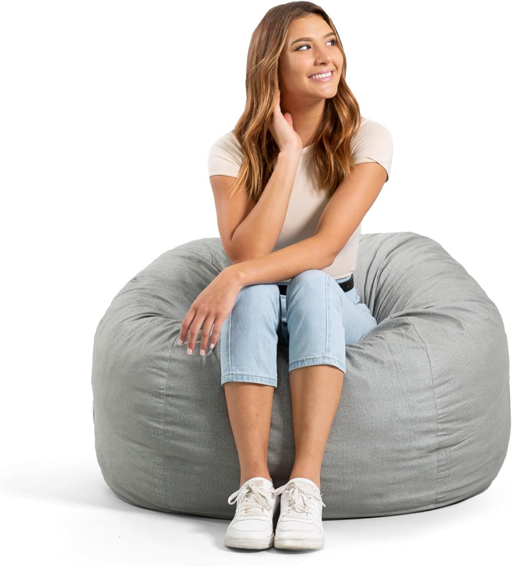 Big Joe Fuf Medium Foam Filled Bean Bag Chair with Removable Cover, Fog Lenox, Durable Woven Polyester, 3 Feet Big