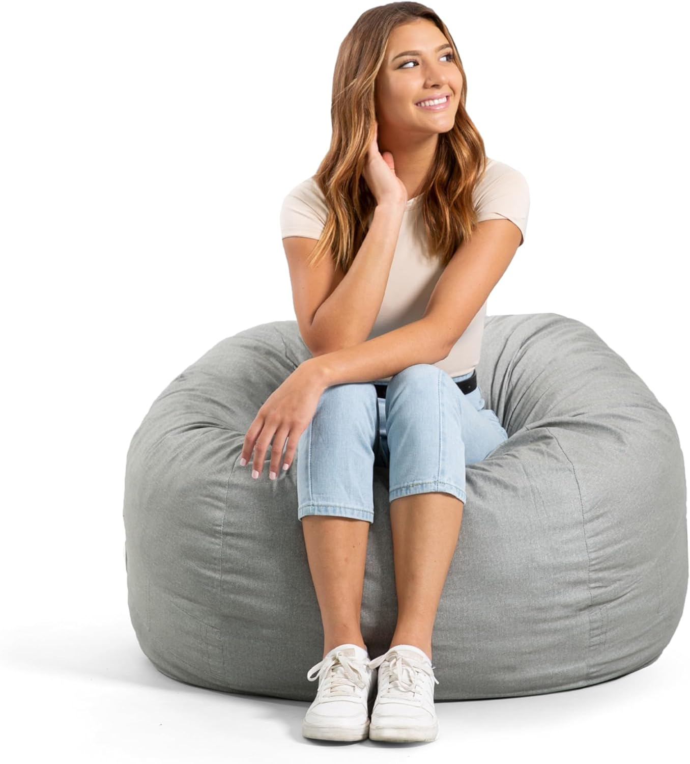 Big Joe Fuf Medium Foam Filled Bean Bag Chair with Removable Cover, Fog Lenox, Durable Woven Polyester, 3 Feet Big