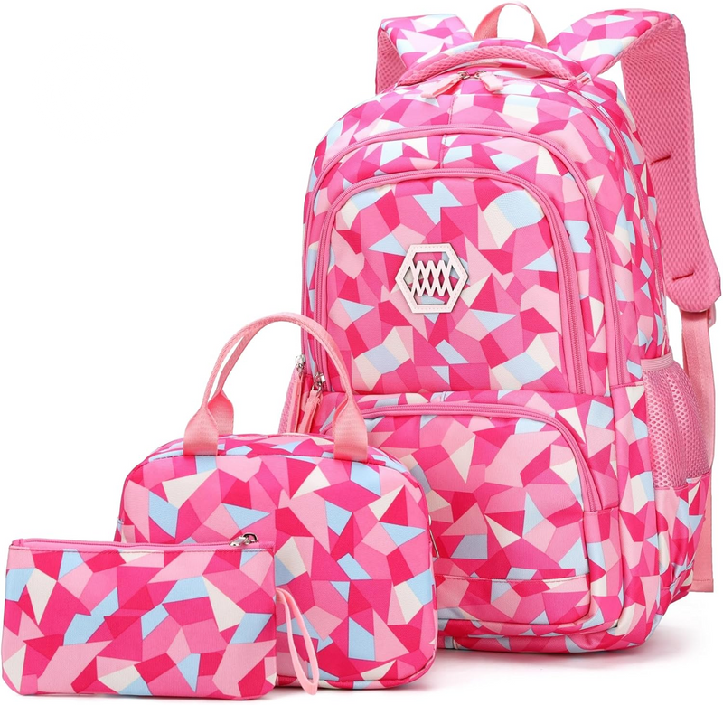 3Pcs Geometric Print Boys Backpack and Lunchbox Set for School Kids, Capacity School Backpack for Boys Elementary Middle School