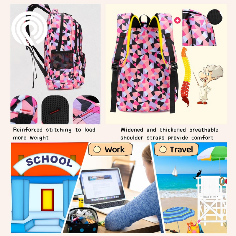 3Pcs Geometric Print Boys Backpack and Lunchbox Set for School Kids, Capacity School Backpack for Boys Elementary Middle School