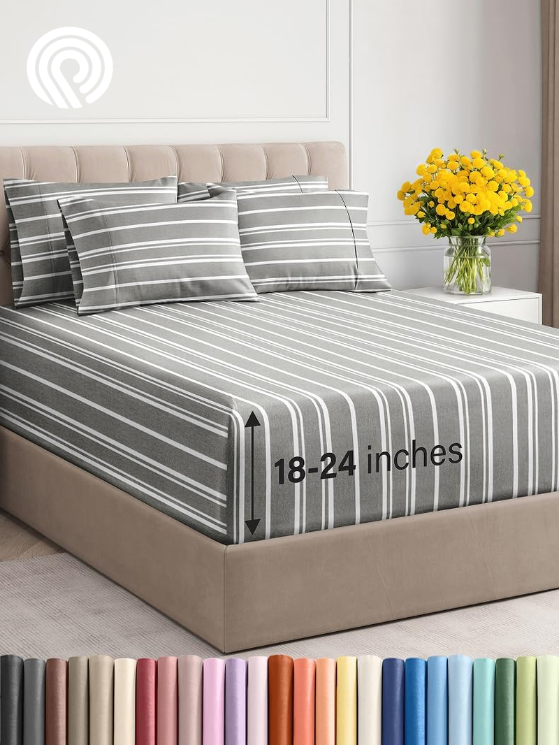 Extra Deep Twin Sheet Set - 4 Piece Breathable & Cooling Sheets - Hotel Luxury Bedding Set with 18-24 Inch Extra Deep Pockets - Easy Fit - Super Soft, Wrinkle Free and Comfy - Light Blue, Twin Size