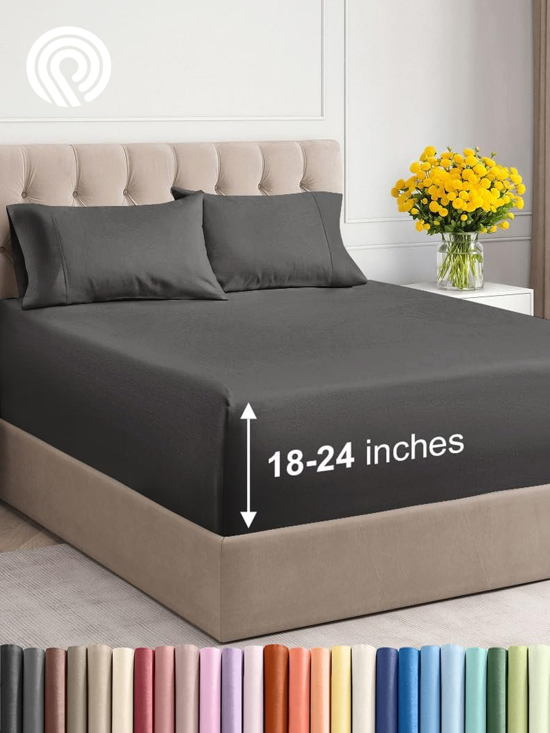 Extra Deep Twin Sheet Set - 4 Piece Breathable & Cooling Sheets - Hotel Luxury Bedding Set with 18-24 Inch Extra Deep Pockets - Easy Fit - Super Soft, Wrinkle Free and Comfy - Light Blue, Twin Size