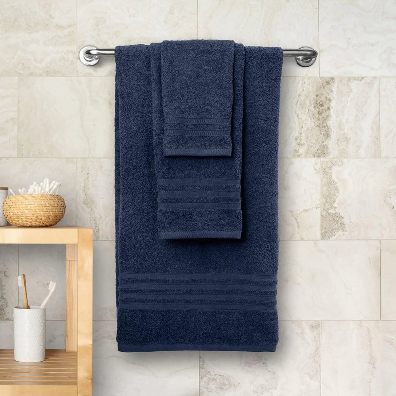 12 Pcs Bath Towel Set for Bathroom Wealuxe Collection 100% Cotton Soft Navy Blue - Puck's